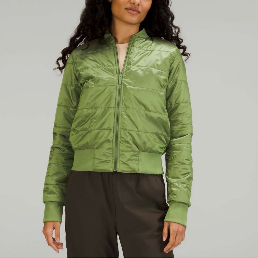 Lululemon Women Green Foliage Non-Stop Bomber Jacket Quilted Reversible Size 4